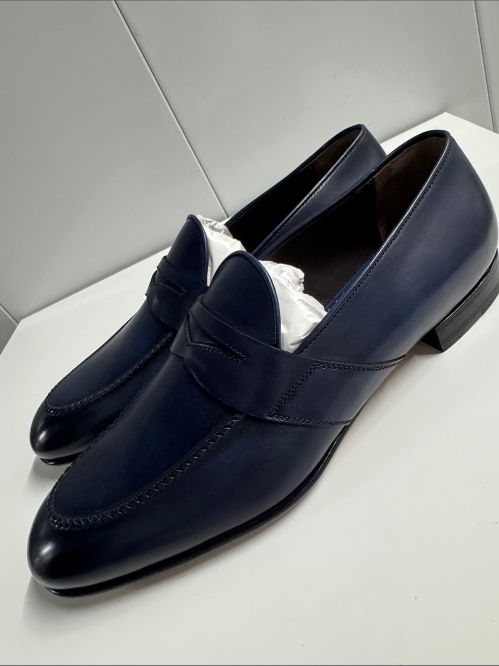 Caporicci Navy calfskin Leather Penny Loafers size 10
